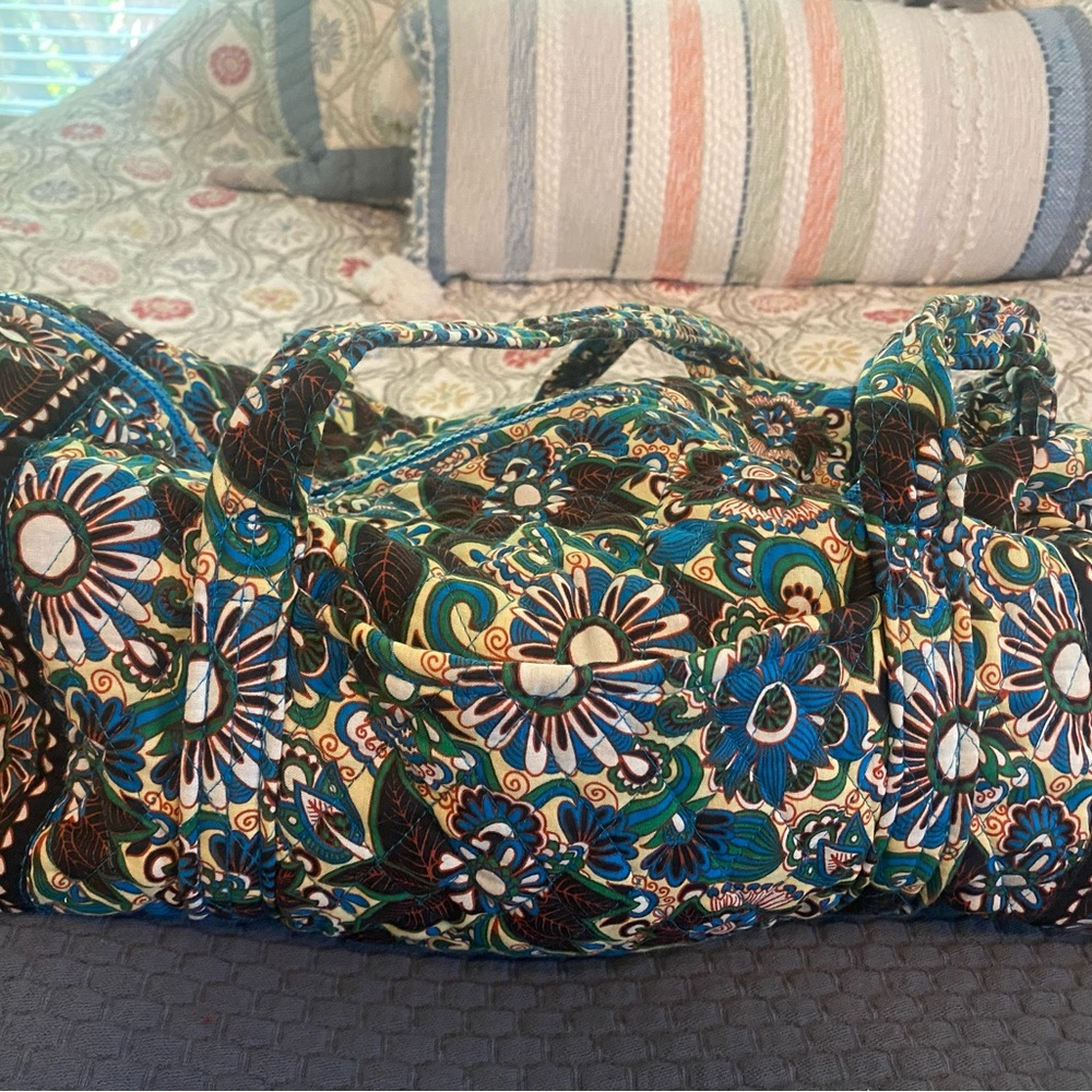 Blue and Green Floral Travel Bag with Intricate Design